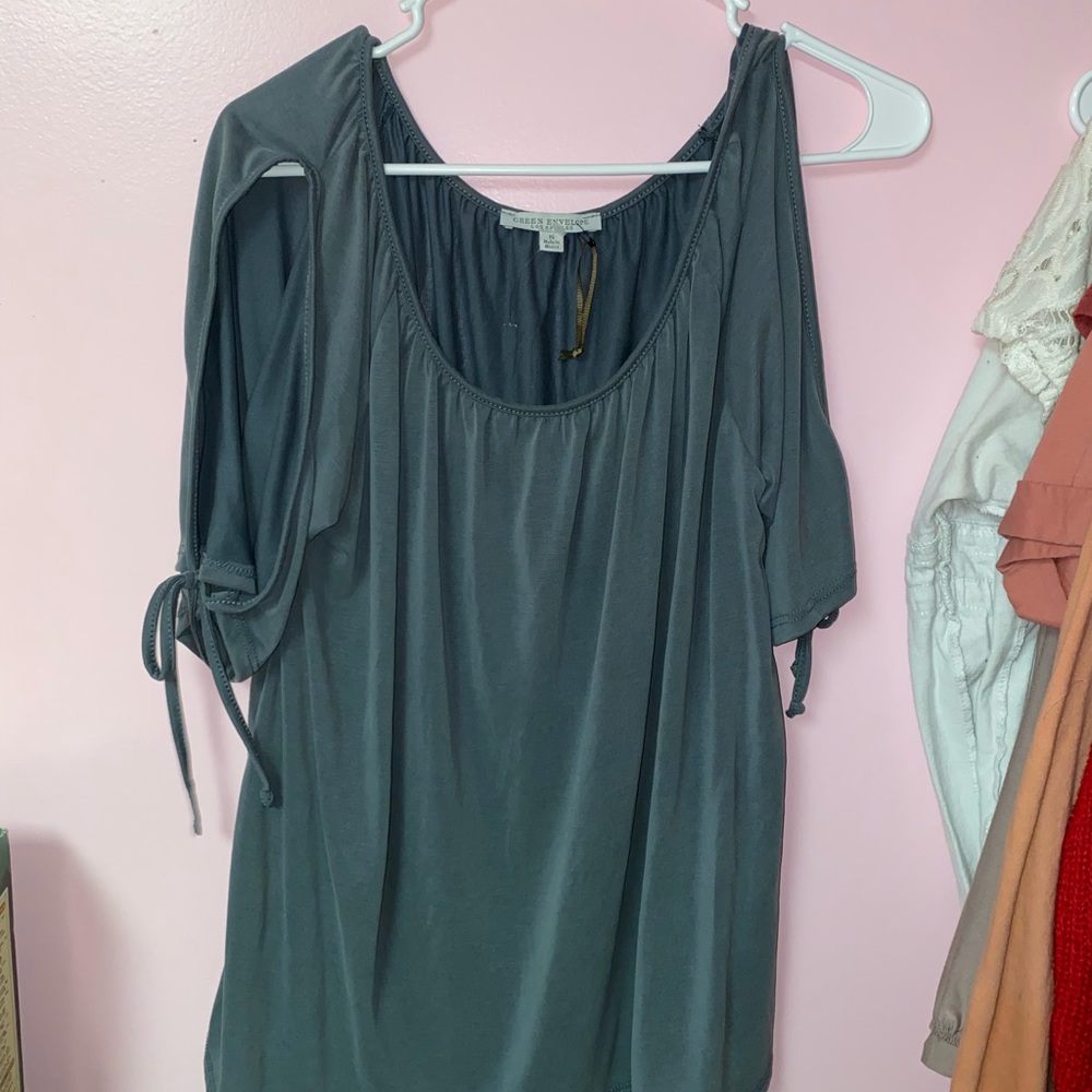 Soft Blue open arm blouse!